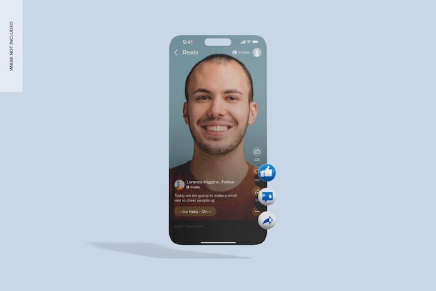 PSD mockup de la pantalla del carrete de facebook, vista delantera