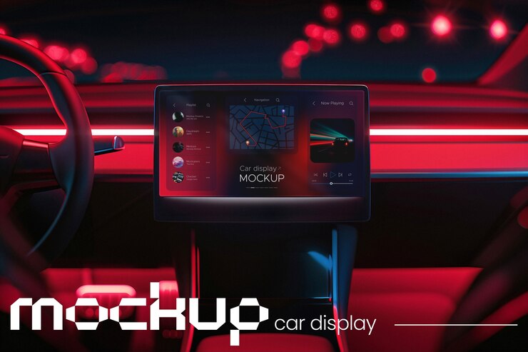 PSD mockup de la pantalla del coche en primer plano