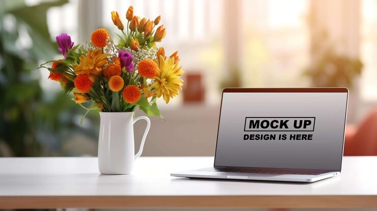 Mockup de la pantalla de la computadora portátil Mockup del mostrador de la laptop Mockup la pantalla del mostrador Mockup Mockup digital Mockup PSD Mockup gratuito PSD