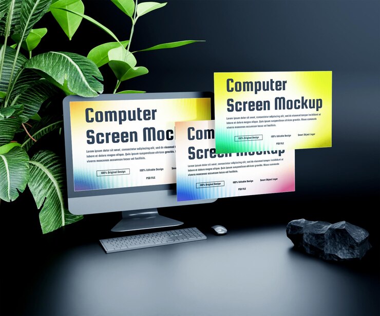 PSD mockup de pantalla de computadora realista pantalla de alta resolución o muestra de pantalla de ordenador mockup pantalla moderna