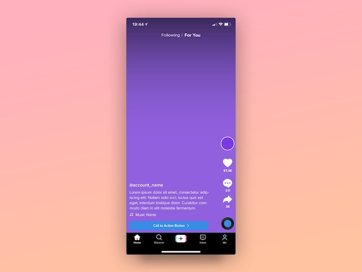 PSD mockup de la pantalla de inicio de psd tiktok ui completamente editable