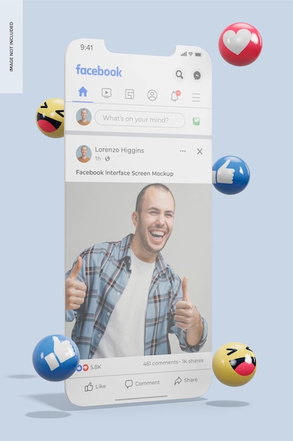 Mockup de la pantalla de la interfaz de facebook