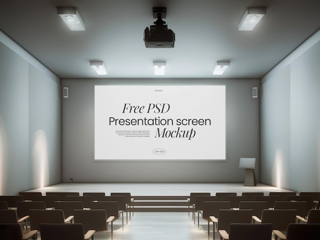 PSD mockup de pantalla de presentación de sala de conferencias moderna archivo psd gratis