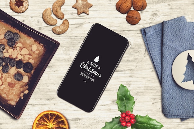 Mockup de pantalla de smartphone con diseño de navidad