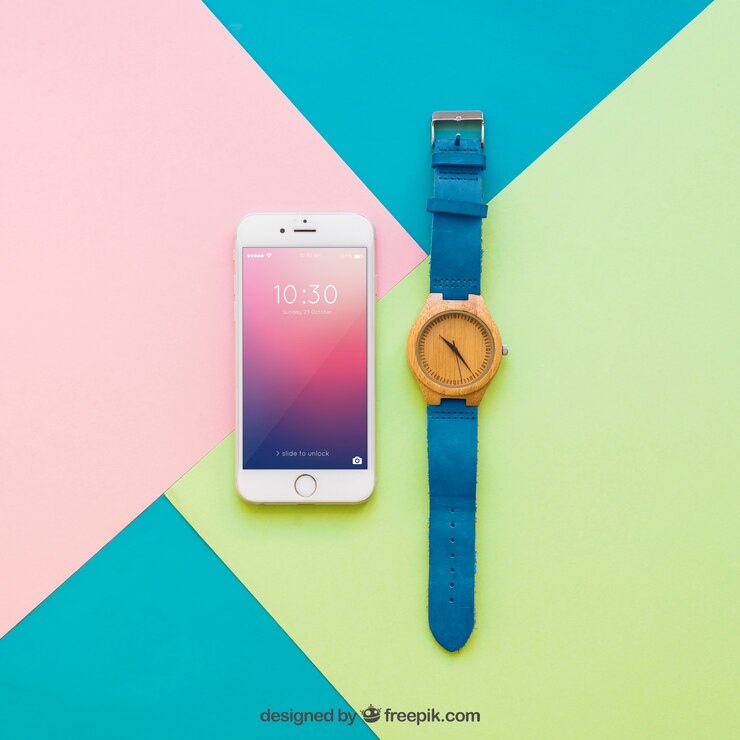 PSD mockup de pantalla de smartphone y reloj