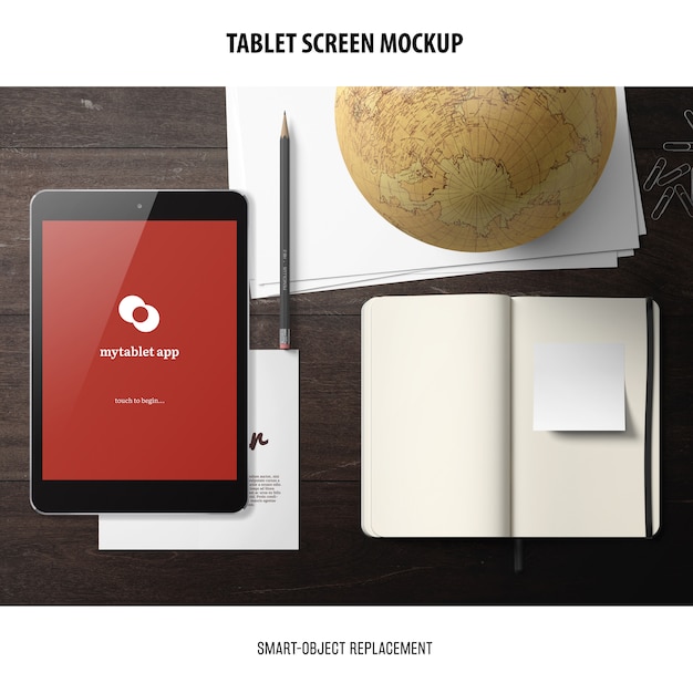 Mockup de la pantalla de la tableta
