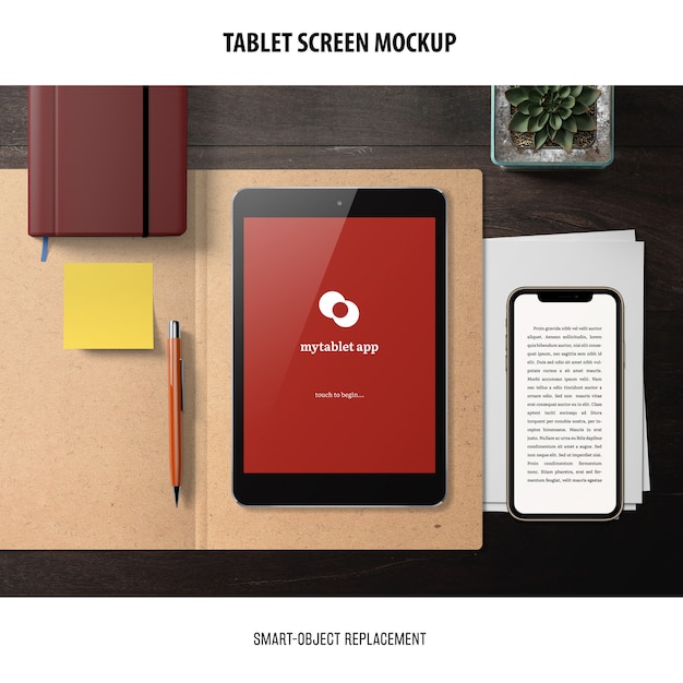 Mockup de la pantalla de la tableta