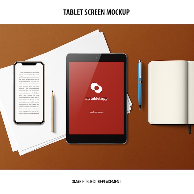 Mockup de la pantalla de la tableta