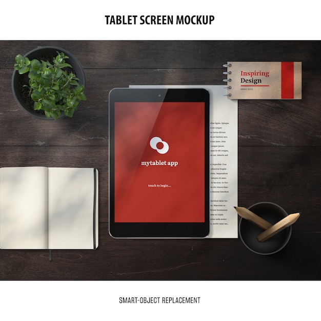 Mockup de la pantalla de la tableta