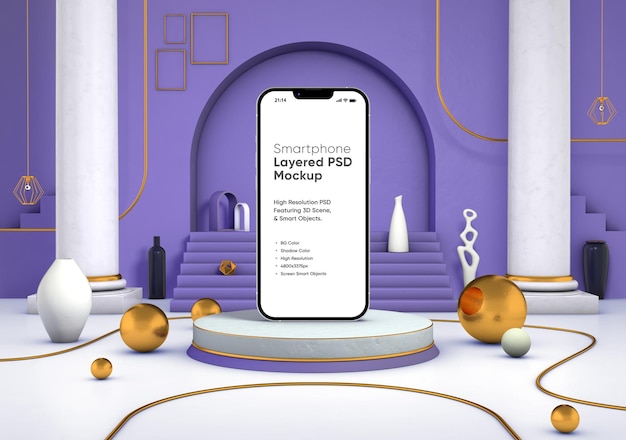 Mockup de la pantalla del teléfono inteligente frente