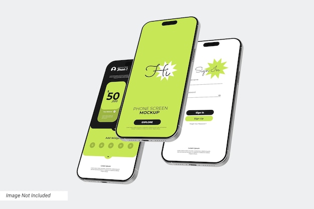 Mockup de la pantalla del teléfono que levita