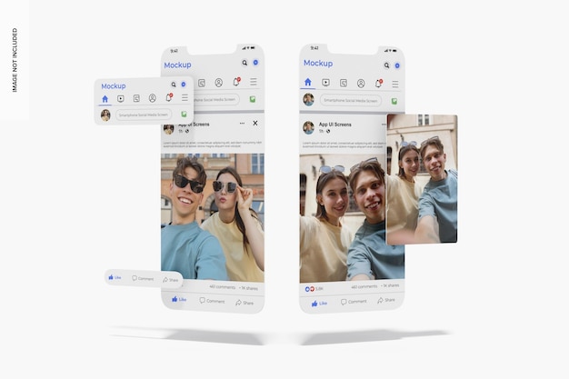 Mockup de las pantallas de las redes sociales de los teléfonos inteligentes