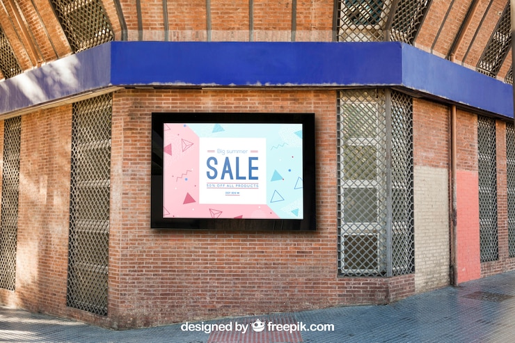 PSD mockup papan iklan di dinding bata
