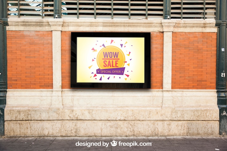 PSD mockup papan iklan di dinding kota
