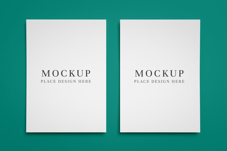 PSD mockup de papel a4 de lado a lado sobre fondo verde