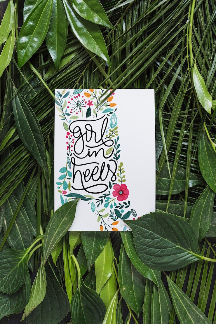 PSD mockup de papel dentro de hojas tropicales