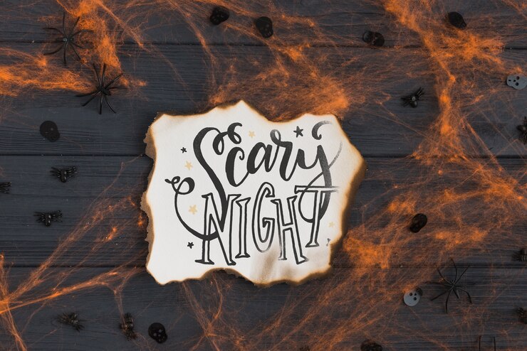 PSD mockup de papel quemado con concepto de halloween