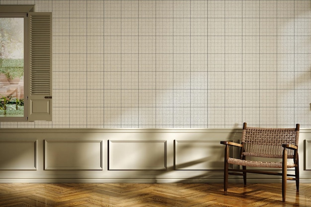 Mockup de papier peint avec chaise et fenêtre