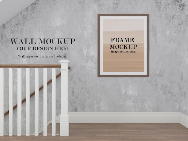 PSD mockup de pared y marco de imágenes en el pasillo