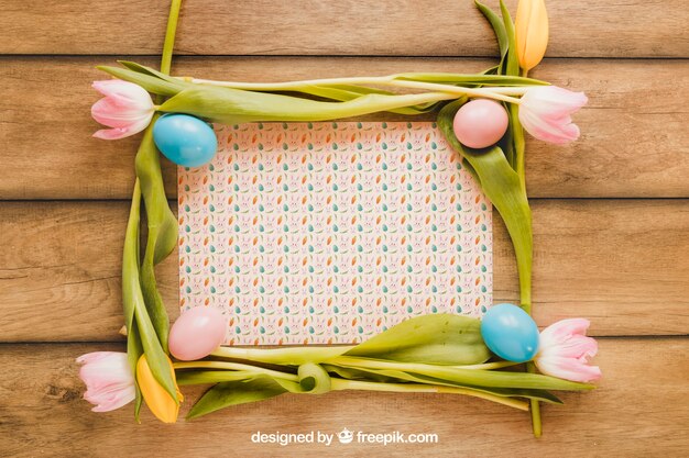 Mockup de pascua con flores formando marco