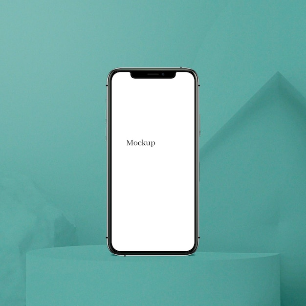 Mockup per smartphone con schermo minimalista sul podio