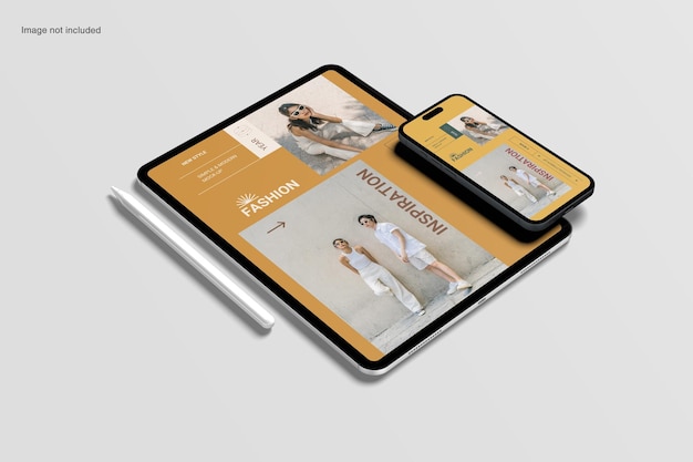 Mockup per tablet e smartphone per la presentazione di app di moda
