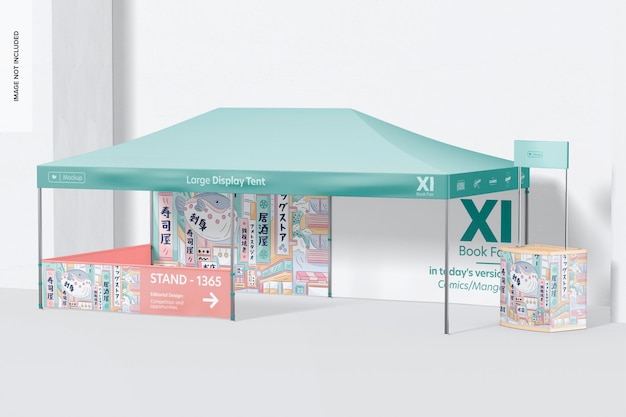 Mockup per tende da esposizione di grandi dimensioni, con bancone