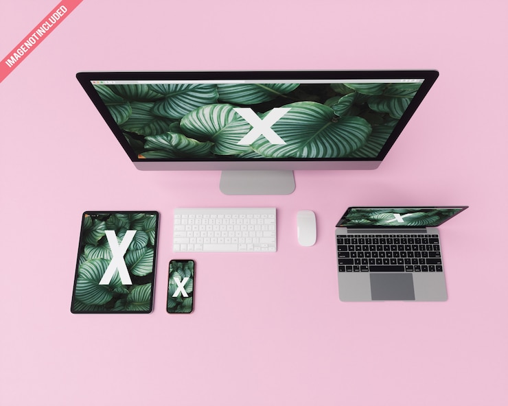 PSD mockup perangkat warna mono