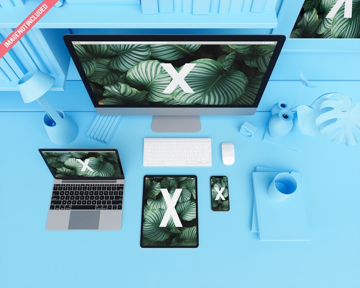 PSD mockup perangkat warna mono