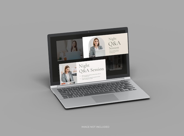 Mockup personalizzabile di laptop con schermate modificabili spuntate 3D Render