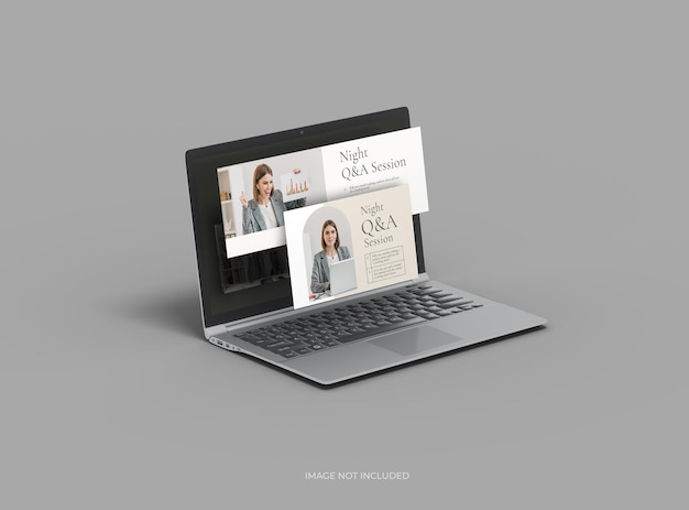 Mockup personalizzabile di laptop con schermate modificabili spuntate 3D Render