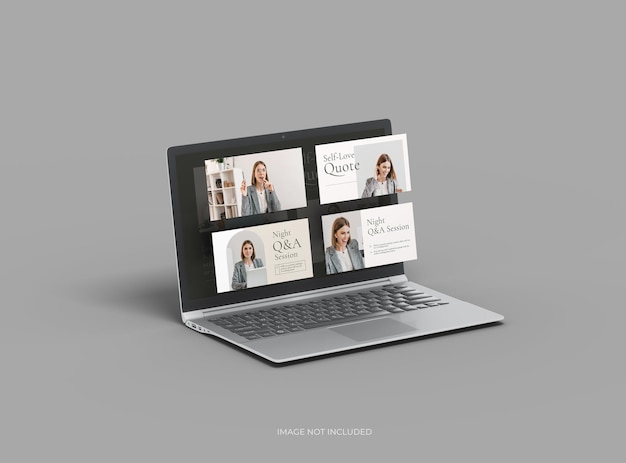 Mockup personalizzabile di laptop con schermate modificabili spuntate 3D Render