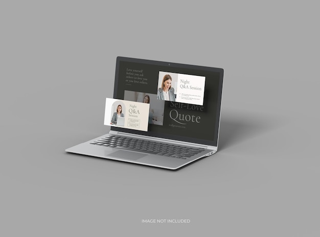 Mockup personalizzabile di laptop con schermate modificabili spuntate 3D Render