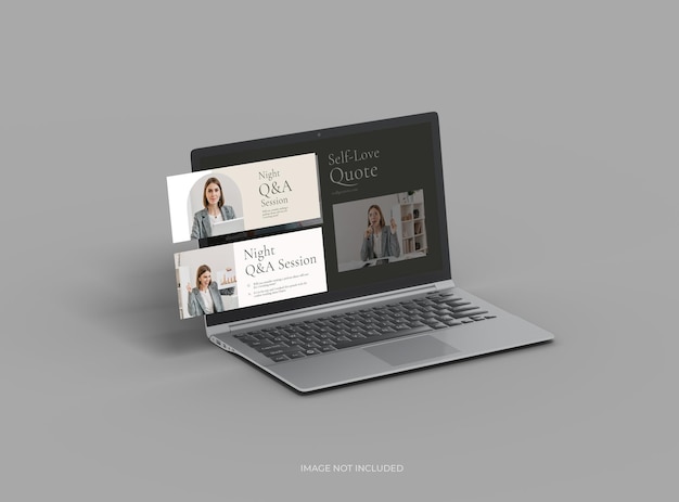Mockup personalizzabile di laptop con schermate modificabili spuntate 3D Render