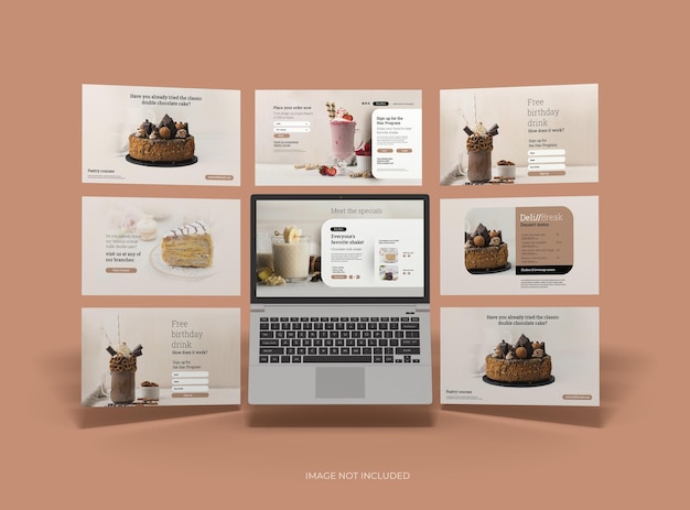 Mockup personalizzabile di laptop con schermate modificabili spuntate 3D Render