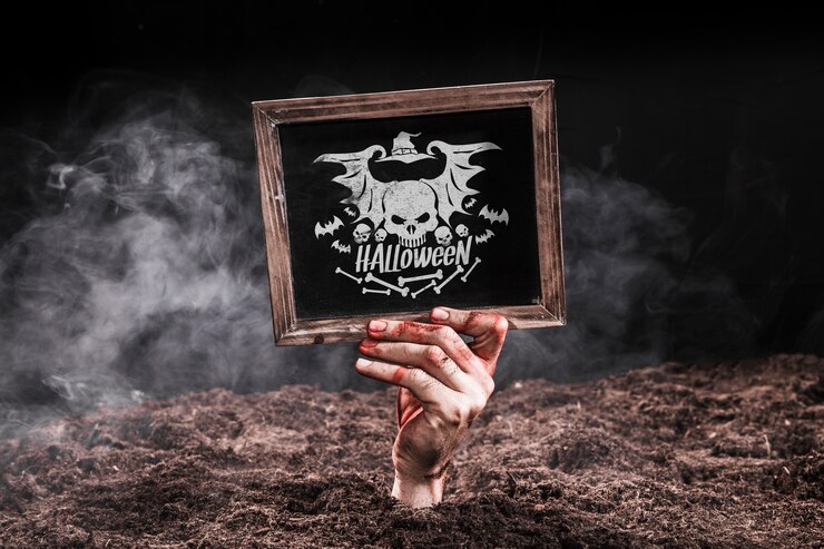 PSD mockup de pizarra con concepto de halloween
