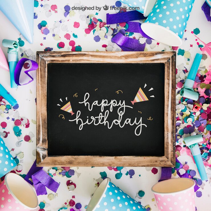 PSD mockup de pizarra con diseño de cumpleaños