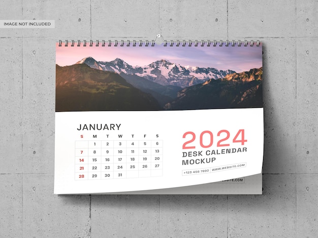 PSD mockup del planificador de calendario de escritorio para el año 2024