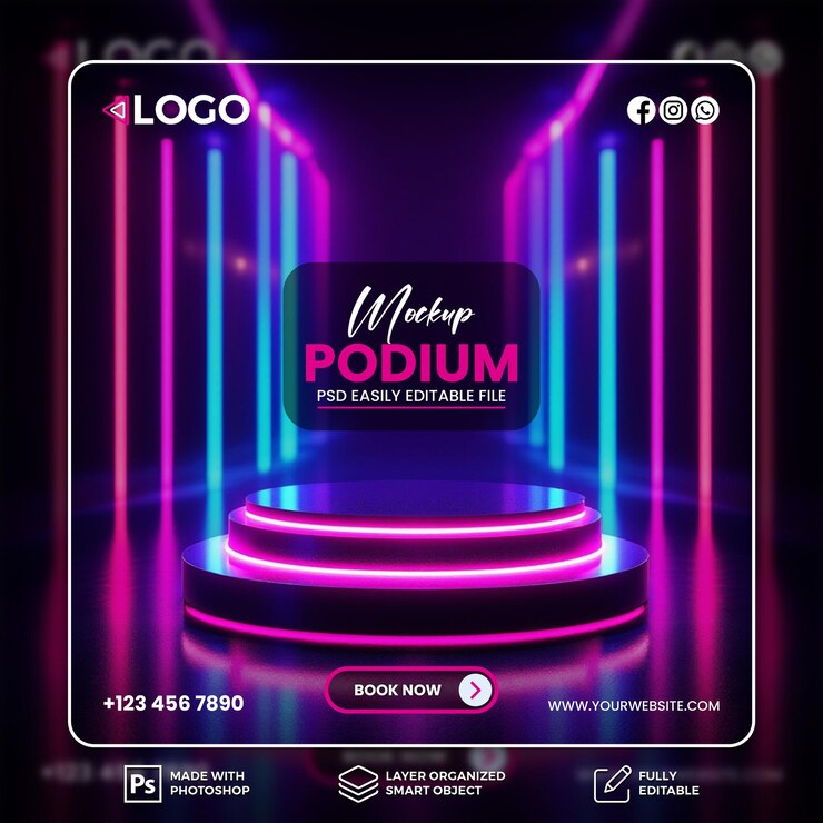 Mockup del podio de neón