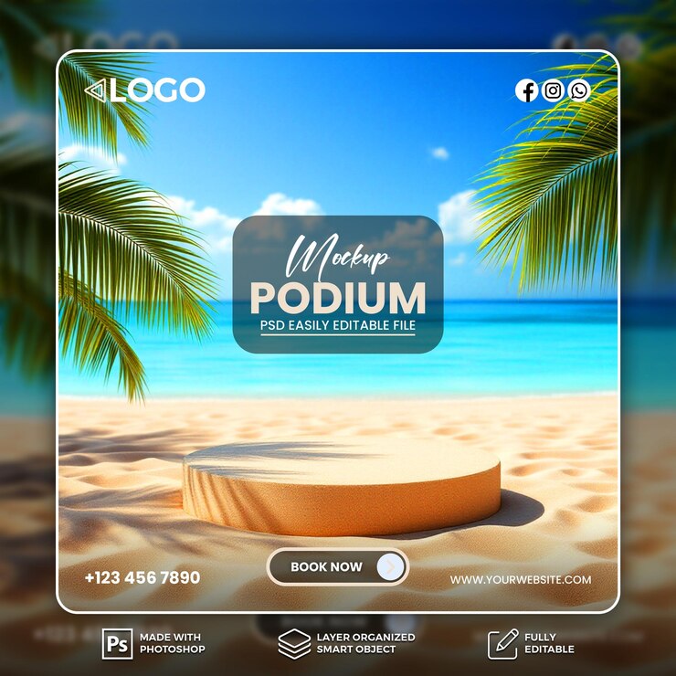 Mockup del podio de playa de verano