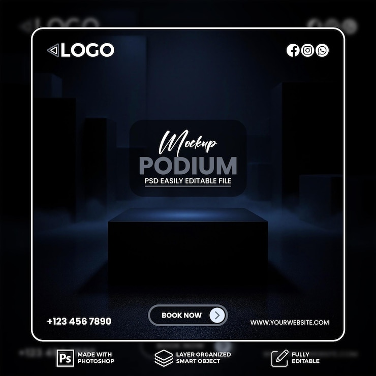Mockup de pódium azul oscuro