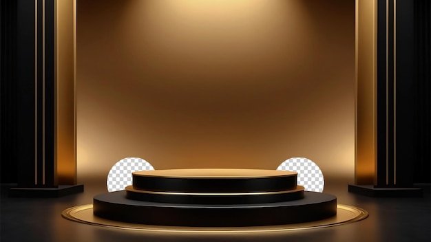 Mockup de podium rond premium noir et or avec un fond PNG transparent