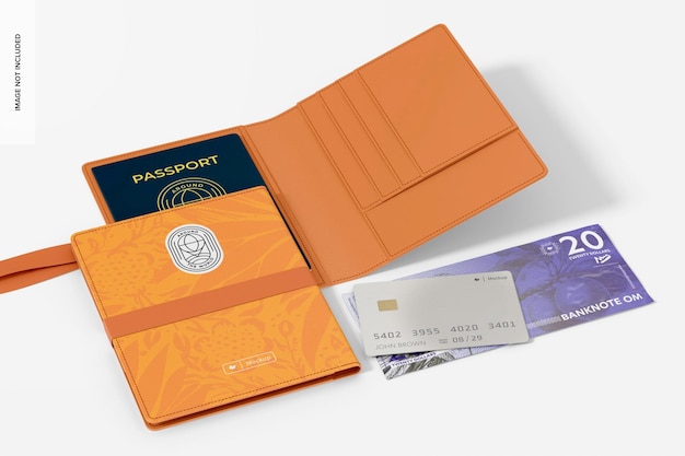 Mockup de Porta Pasaportes con Banda, Abiertos y Cerrados