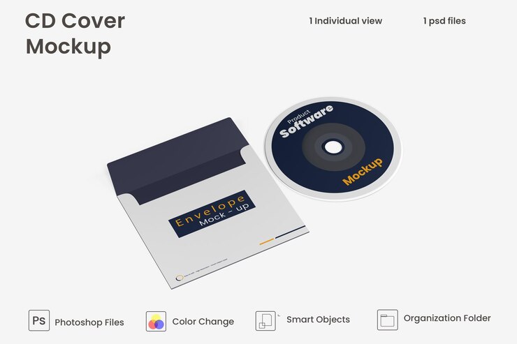 PSD mockup de portada y disco compacto psd gratuito