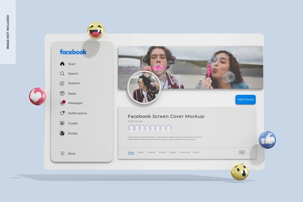 Mockup de la portada de la pantalla de facebook, vista delantera