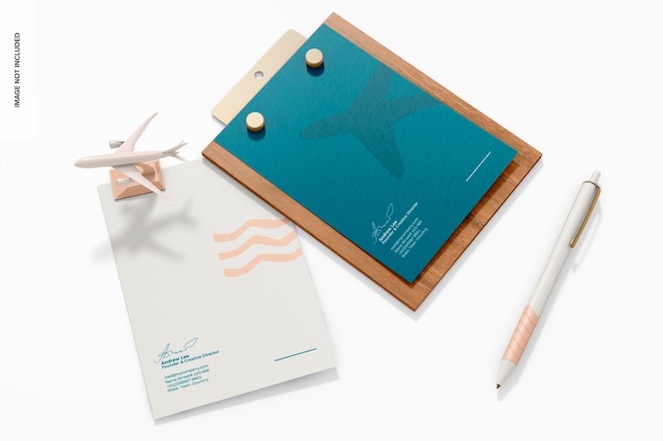 PSD mockup de portapapeles de agencia de viajes, vista superior