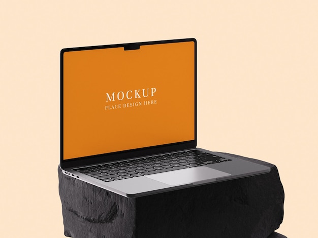 Mockup de portátil en Black Stone Mostrar su aplicación de sitio web o contenido digital con este elegante y modo