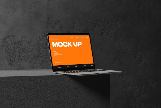 Mockup de portátil de hormigón realista y completamente editable