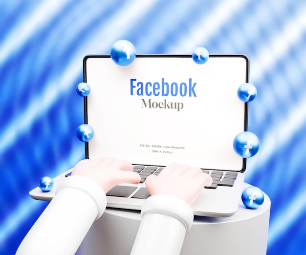 Mockup de portátil con icono realista de redes sociales o mockup de laptop con icono de redes sociales en 3D