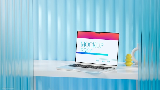 Mockup de portátil para la presentación de diseño de UIUX en el espacio de trabajo creativo 3d